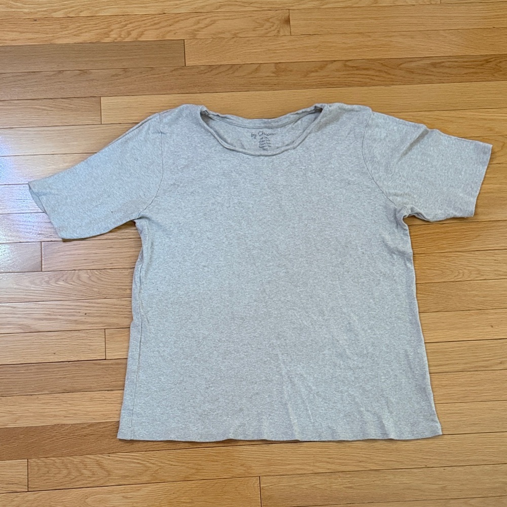 Chico’s Size 3 (Xl/16) Tan Cotton Short Sleeve Shirt | Soft Casual Basic Top